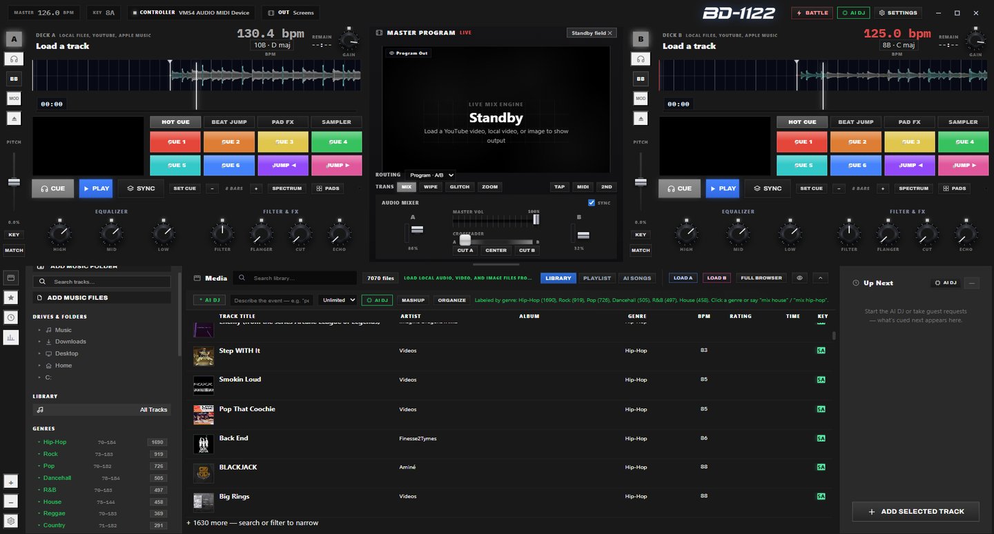 The BD-1122 AI DJ performance system interface